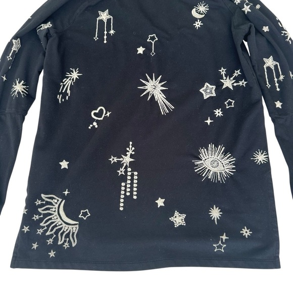 Johnny Was hoodie tunic black embroidered star moon sun celestial XS Angol Beach - Picture 11 of 16